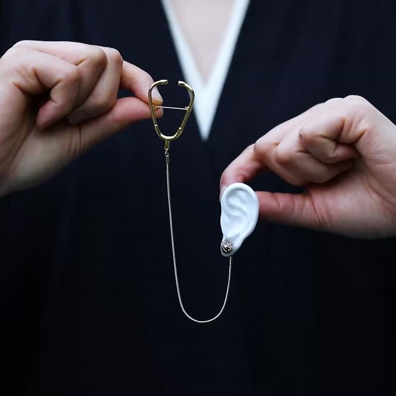 【听诊器】独特腔调小众耳朵陶瓷长链男女中性胸针 - 胸针 - 瓷 多色