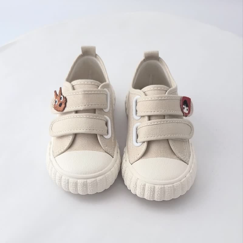 魔术带方便穿脱童鞋-杏色 小红帽与大野狼 - 童装鞋 - 棉．麻 卡其色