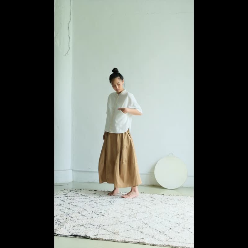 前短后长弧形衬衫 / 亚麻 米白 - 女装衬衫 - 棉．麻 白色