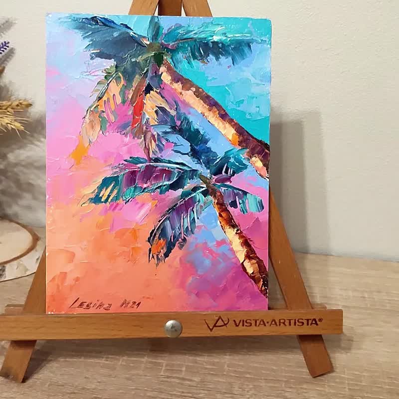 棕榈树油画海小艺术海洋艺术品夏威夷绘画棕榈艺术 - 墙贴/壁贴 - 其他材质 橘色