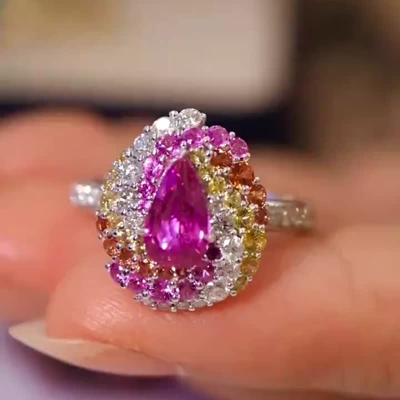 无烧粉蓝宝戒指 1.01克拉 - 戒指 - 宝石 