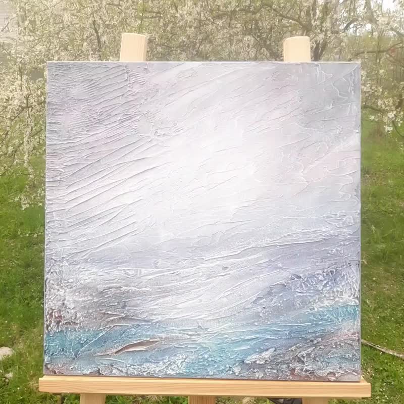 艺术家的浅色抽象原画，蓝色和绿松石色 - 墙贴/壁贴 - 压克力 蓝色