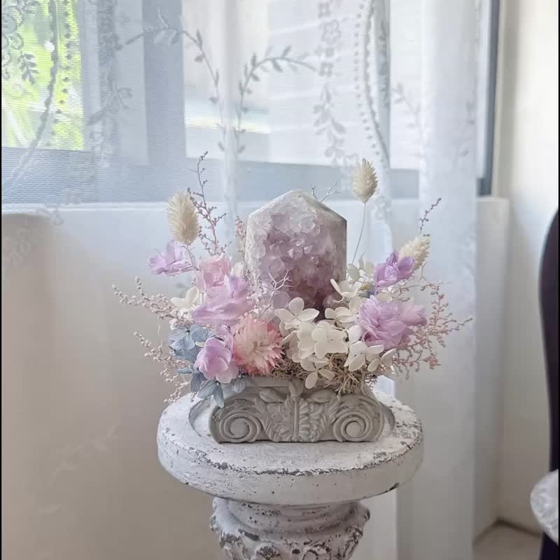 一柱擎天 粉紫水晶花境。坚韧与守护的祝福 永生花 - 植栽/盆栽 - 水晶 紫色