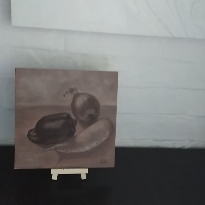 Still life with vegetables oil painting original painting pepper onion radish - 海报/装饰画/版画 - 其他材质 咖啡色