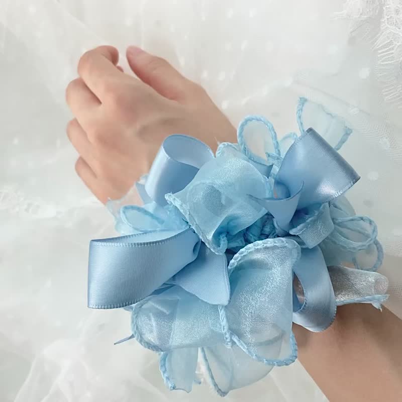 绣球花 蓝色 发圈  伴娘 手腕花  【亮光丝】 - 发饰 - 其他人造纤维 蓝色