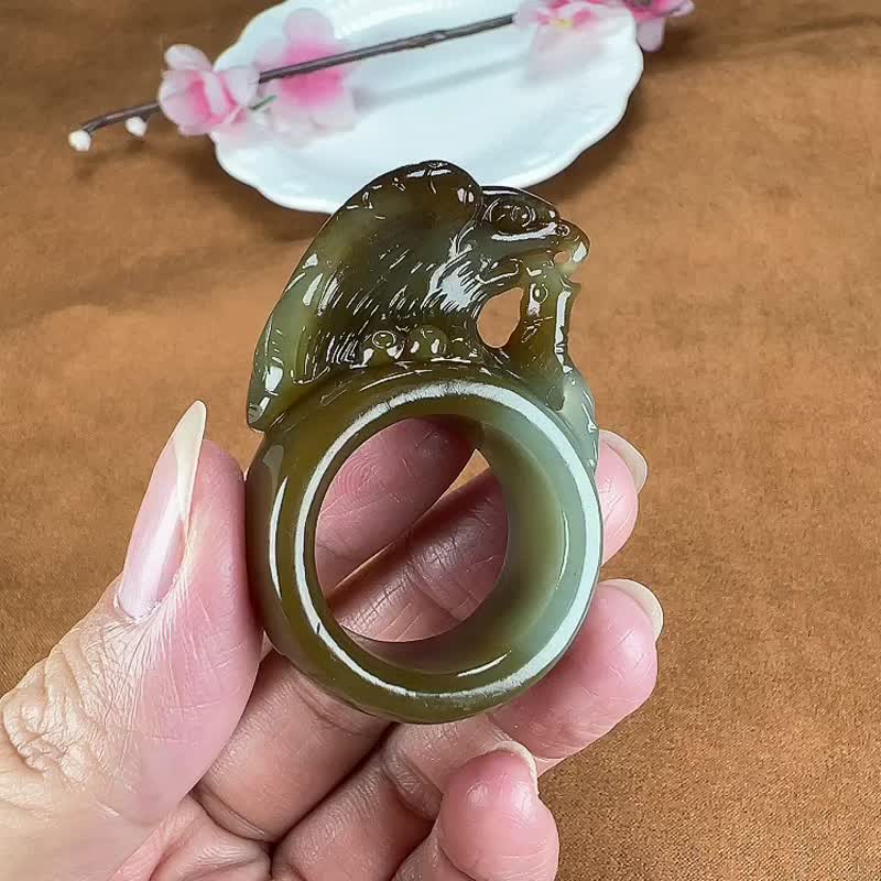 天然新疆和田玉且末蓝大展宏图抓住机遇指环扳指戒指 玉质细腻 - 戒指 - 玉石 