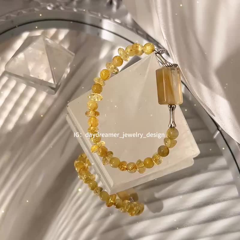 金发晶黄水晶黄兔毛纯银设计款手链 - 手链/手环 - 水晶 金色