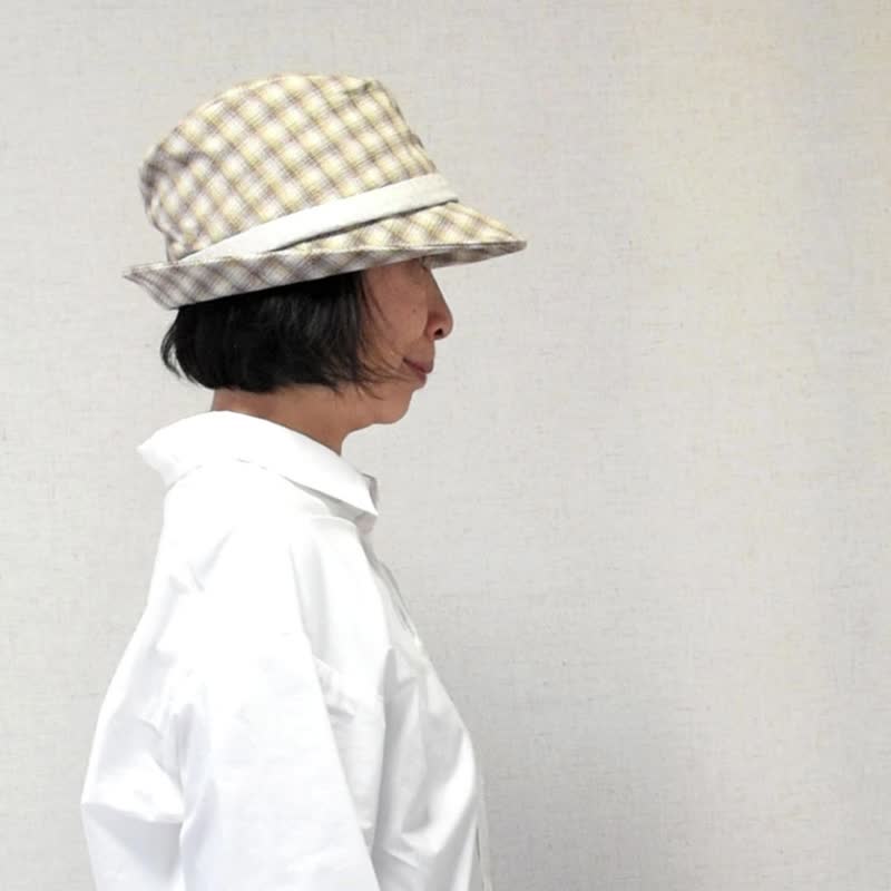 Asymmetric silhouette pork pie bucket hat PL1275-YW - 帽子 - 棉 黄色