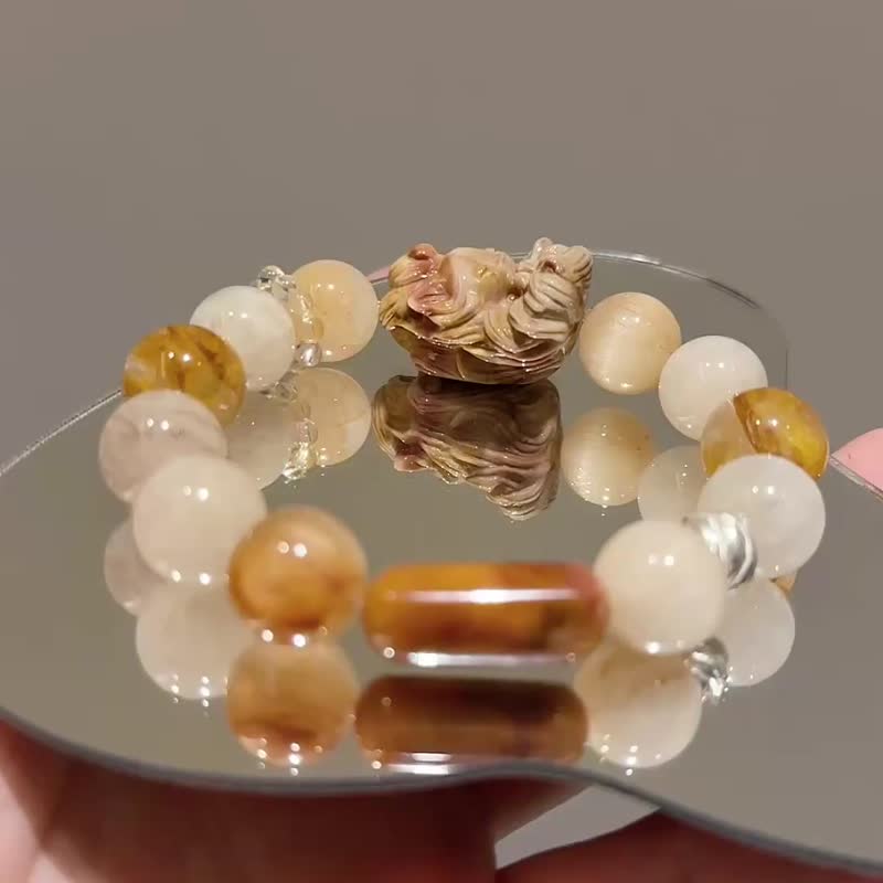 兔毛阿拉善小狐仙小树胶花990清迈银设计款手链 - 手链/手环 - 水晶 咖啡色