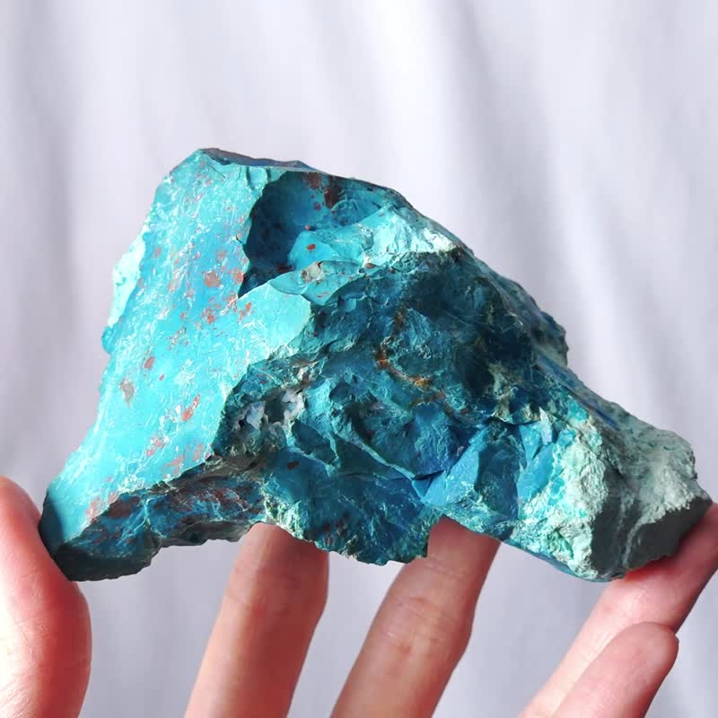 稀有 台湾蓝宝 玉瓍 硅孔雀 海浪纹 原矿 微晶洞 招财 收藏 摆件 - 摆饰 - 宝石 蓝色