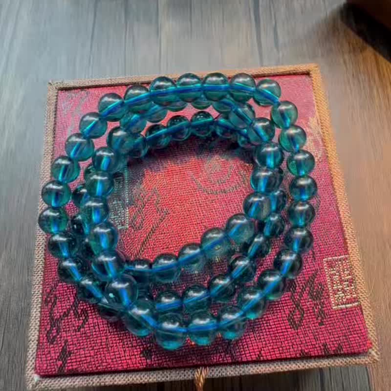 天然蓝色碧玺皇家蓝长手链三圈碧玺手串念珠 - 手链/手环 - 半宝石 蓝色