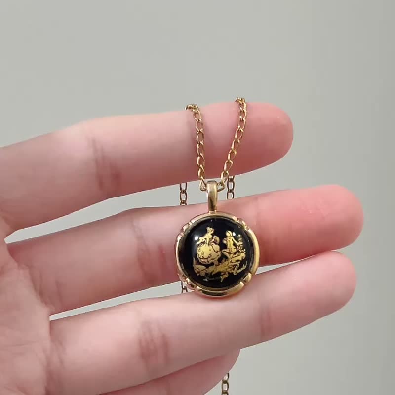 法国制 Limoges 珐琅陶瓷项链 (附原厂绒布盒) - 项链 - 陶 黑色