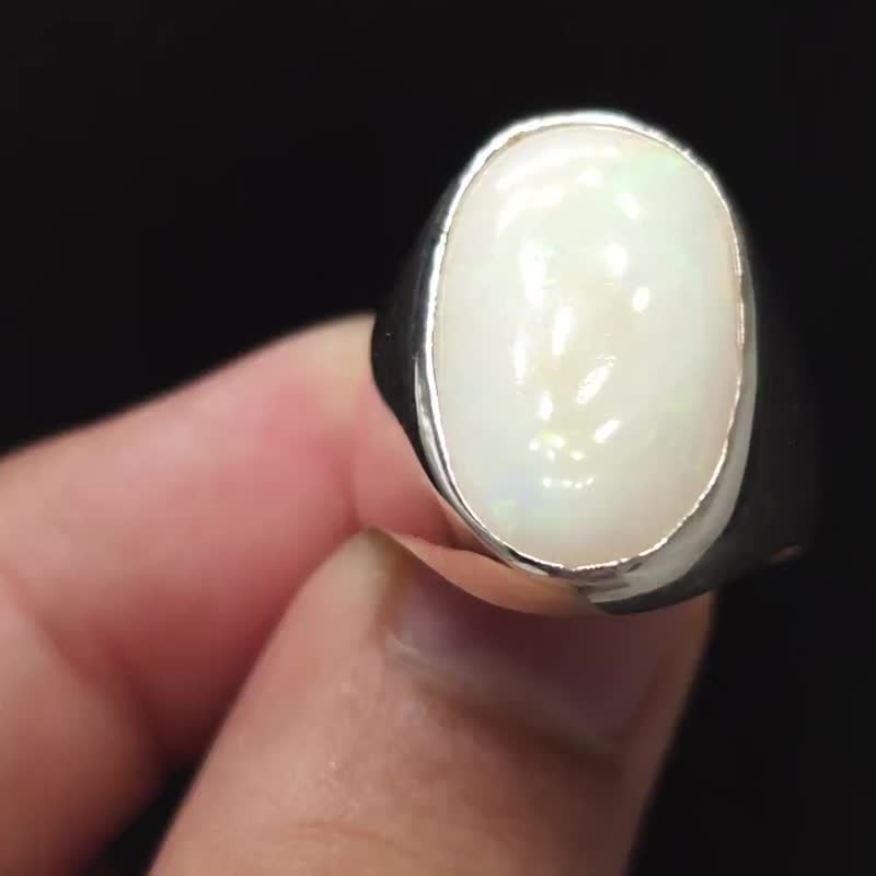 蛋白石戒指 925 纯银戒指 手工制作与精湛工艺 无性别戒指 蛋白石饰品 - 戒指 - 宝石 白色
