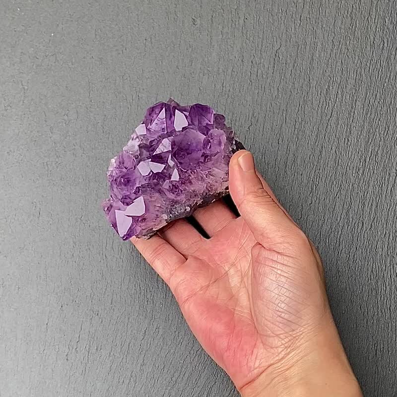 招财开运-天然原皮原矿紫大牙晶簇共生黑碧玺 消磁净化 快速出货 - 摆饰 - 水晶 紫色