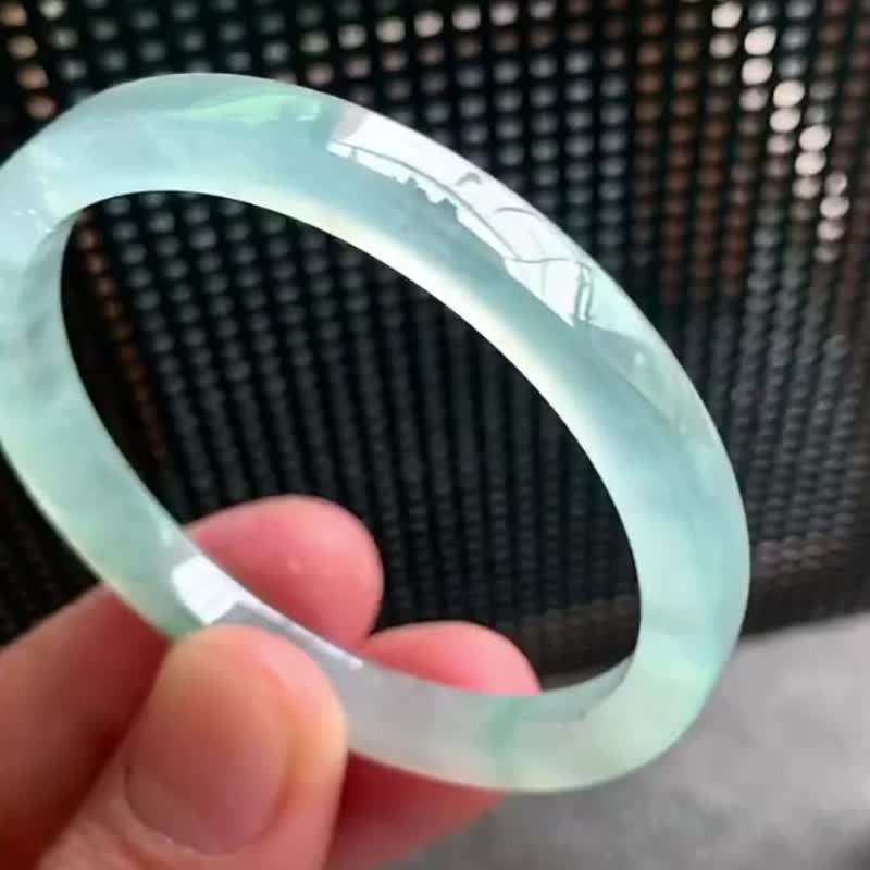 冰种翡翠天然翡翠玉镯A玉手镯 玉鈪 • 冰种晴水翡翠方镯 - 手链/手环 - 玉石 绿色