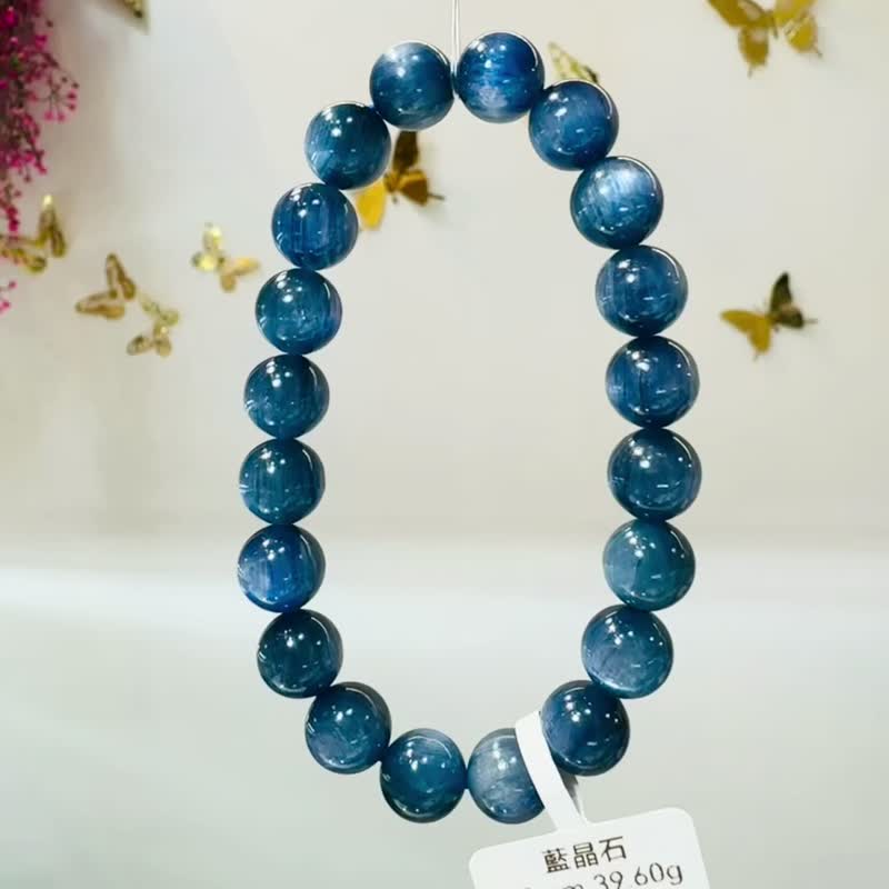 精品猫眼浓色蓝晶石10mm39.60g转运水晶美人鱼晶石提升洞悉力 - 手链/手环 - 水晶 蓝色
