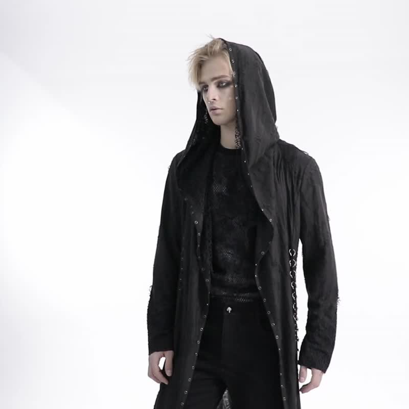 哥德灵知派巫师双层连帽外套 - 男装背心 - 其他材质 黑色