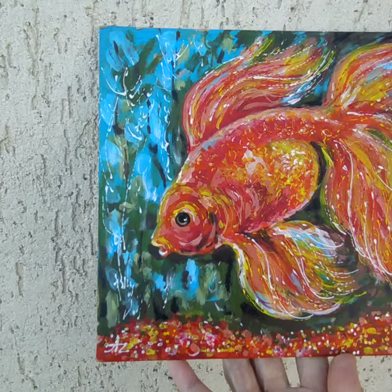 金鱼画鱼原创艺术亚克力小艺术品金鱼艺术 - 海报/装饰画/版画 - 压克力 金色