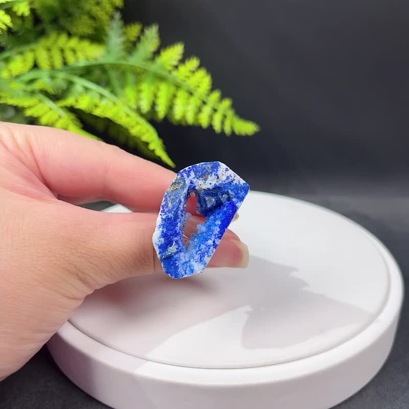 独特蓝铜矿活口戒指 晶洞晶簇随形原石矿物标本手工指环 S925银 - 戒指 - 宝石 蓝色
