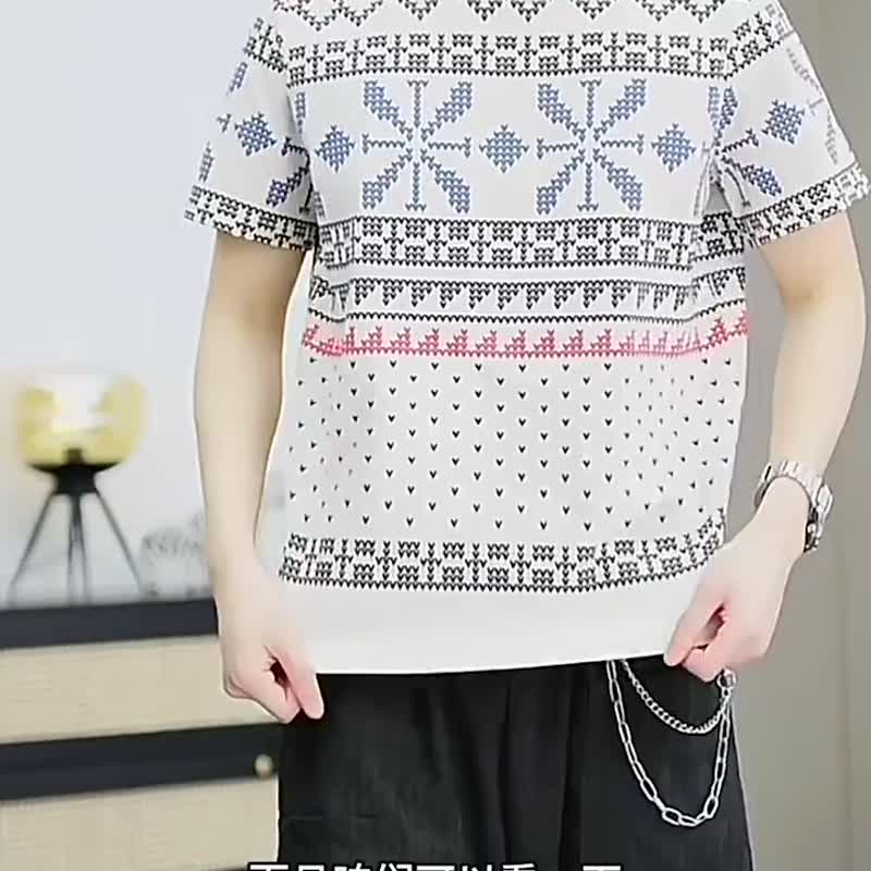 复古费尔岛印花T恤  男士休闲短袖上衣 - 男装上衣/T 恤 - 棉．麻 