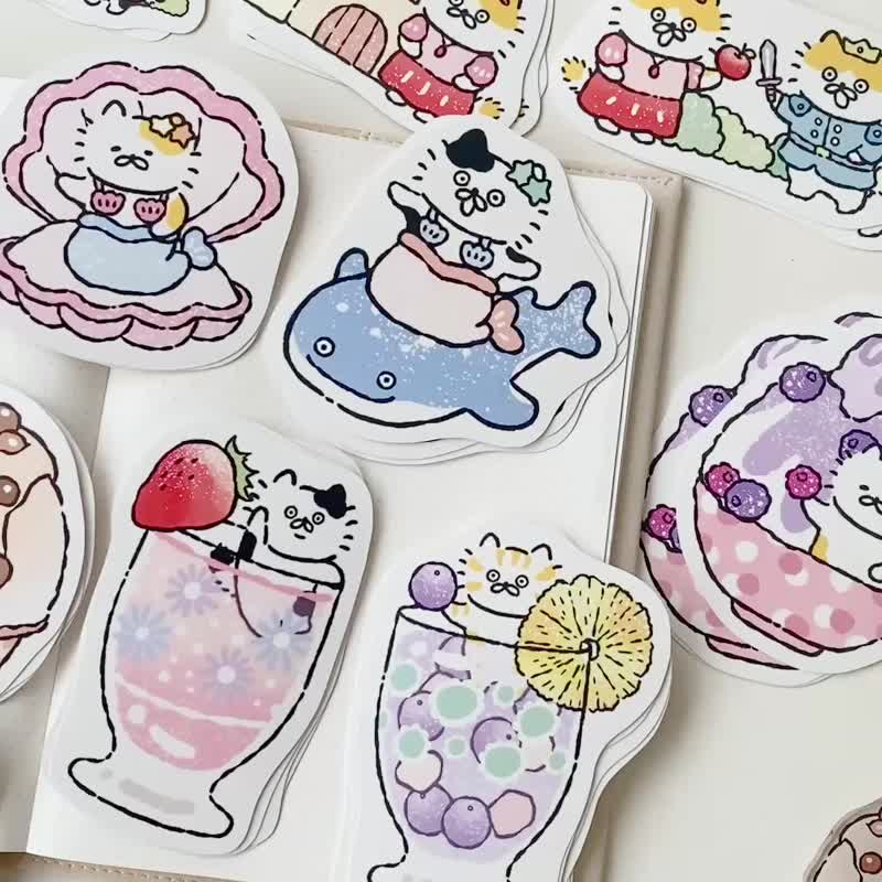 3小喵咪单张大贴纸九代/防水贴纸/多款图案 - 贴纸 - 纸 多色