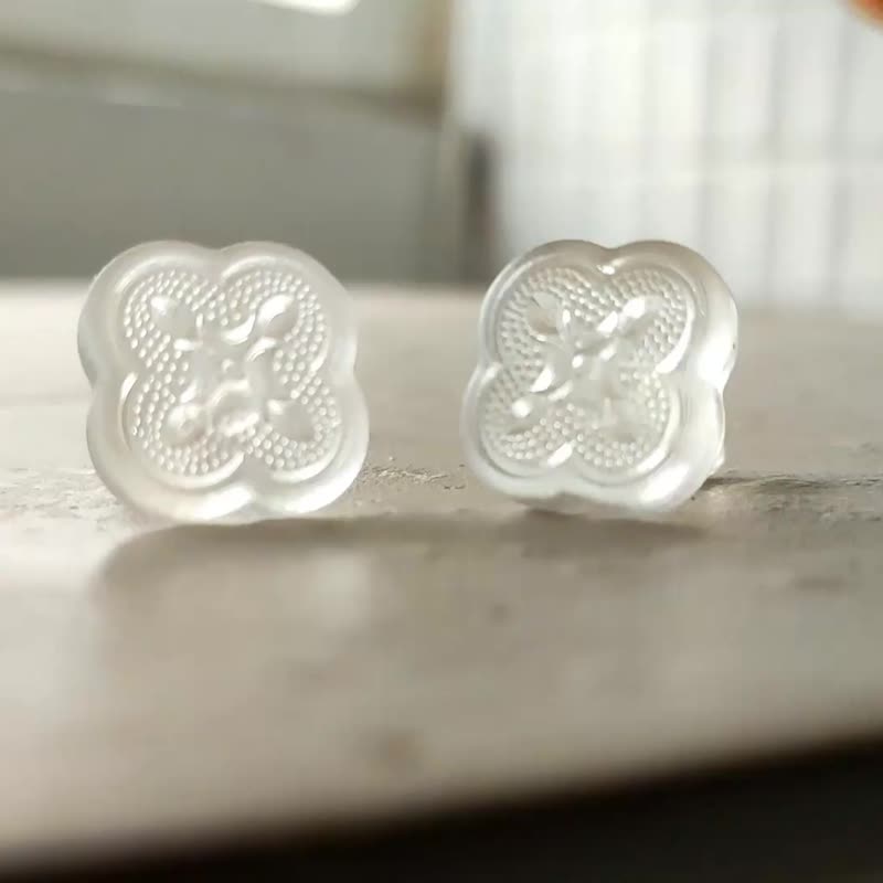 海棠花透明耳针/耳夹-美丽台湾文化系列 - 耳环/耳夹 - 其他材质 透明