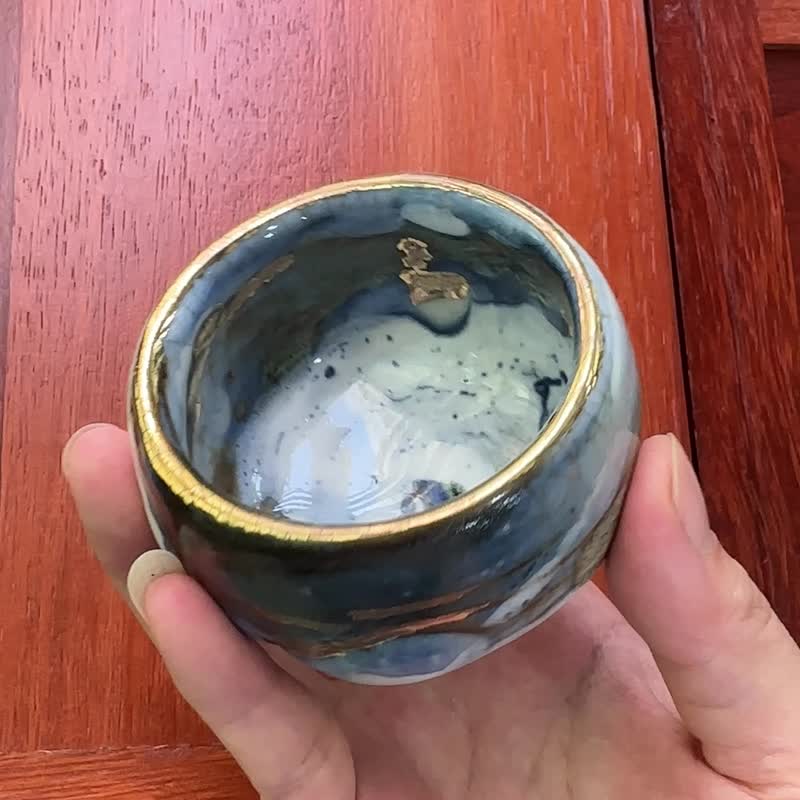 海蓝秘志野鎏金杯-余华宇老师手作-容量约70cc - 茶具/茶杯 - 陶 