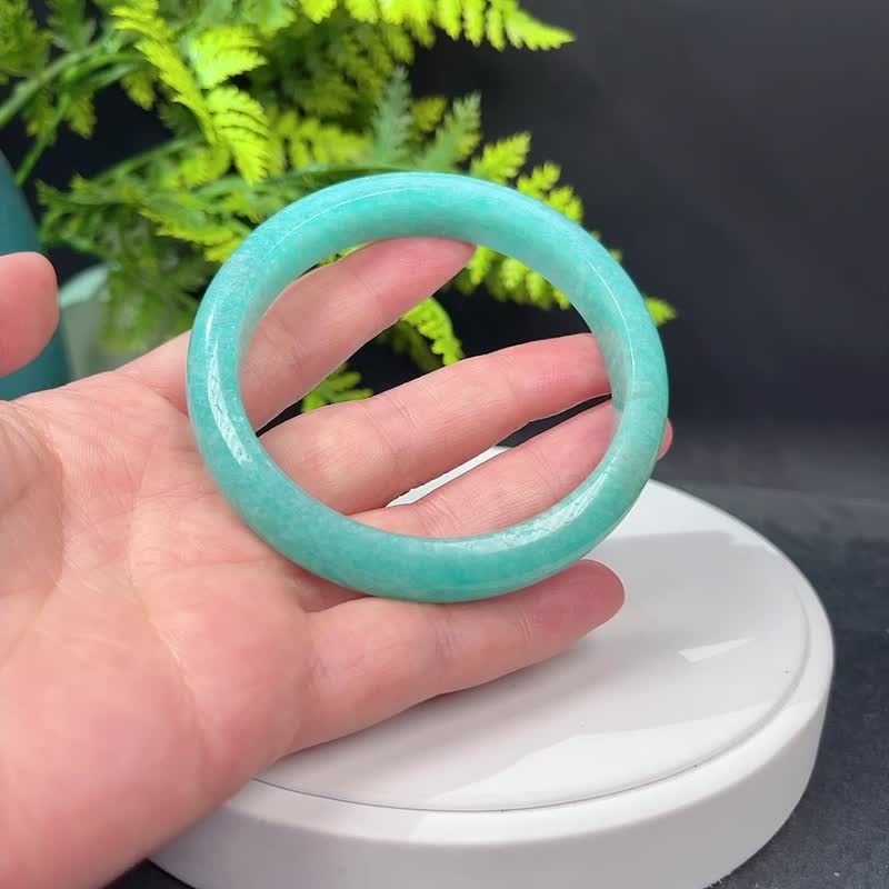 玉化高瓷天河石手镯62MM 老矿星光猫眼亚马逊石手环 优雅静谧财运 - 手链/手环 - 宝石 