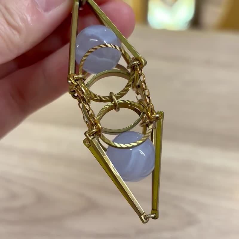 缘起系列 蓝纹玛瑙 灵摆 黄铜 皮绳 水晶颈链 平衡 情人节礼物 - 项链 - 其他金属 金色