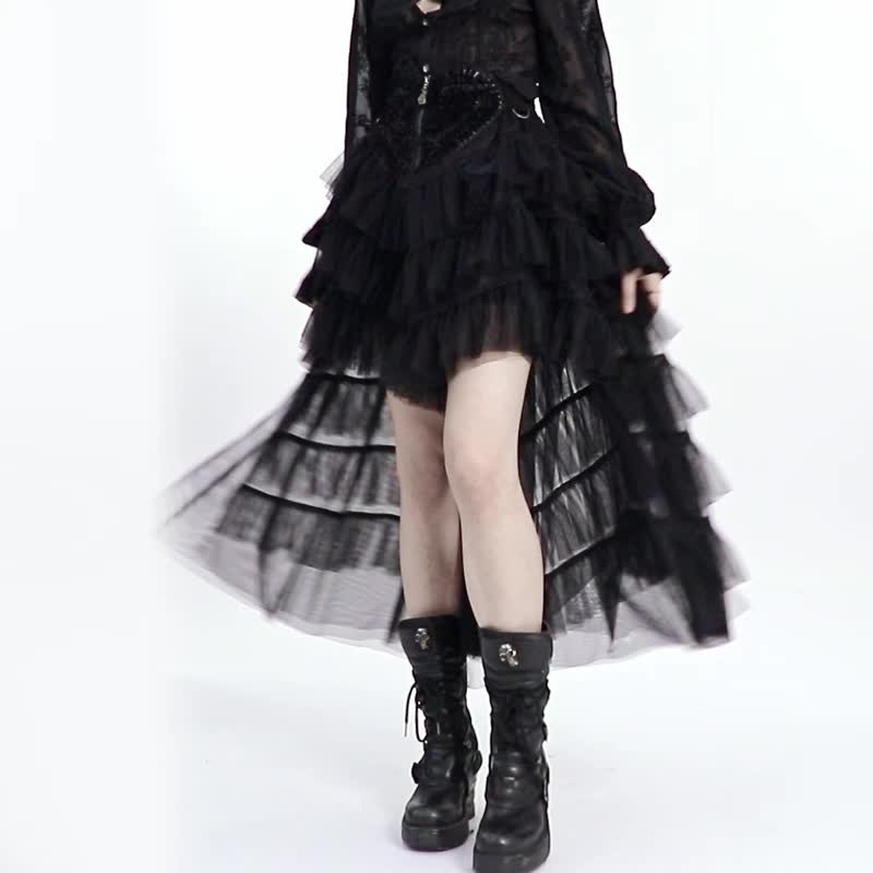 哥德魔女祭仪古典纱裙 - 粉红 / 纯黑 - 裙子 - 其他材质 粉红色