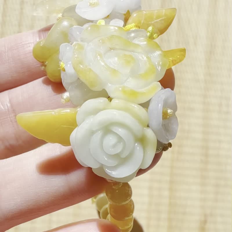 手工編織翡翠手链 — 金色花光 - 手链/手环 - 玉石 黄色