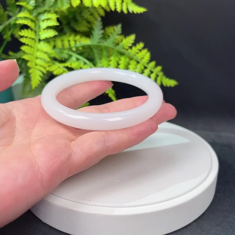 金丝玉手镯63MM 羊脂级昆仑白玉手环 附证书 灵性招财 辟邪平安 - 手链/手环 - 玉石 白色