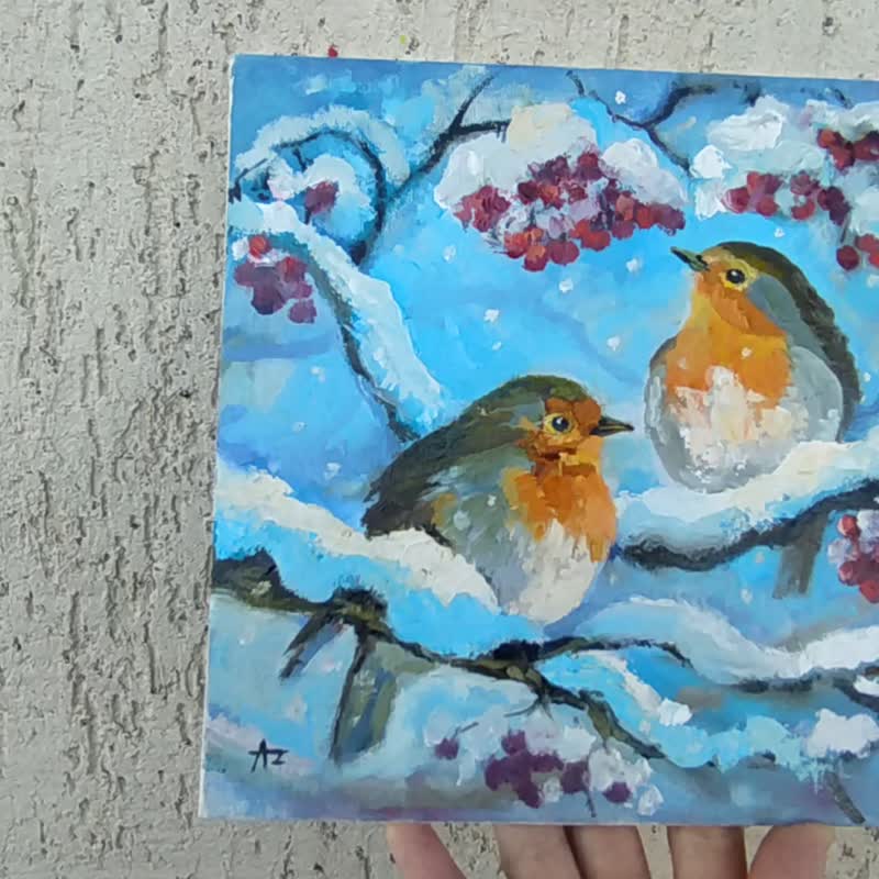 罗宾画情侣鸟原创艺术降雪油画两只鸟 - 海报/装饰画/版画 - 其他材质 蓝色