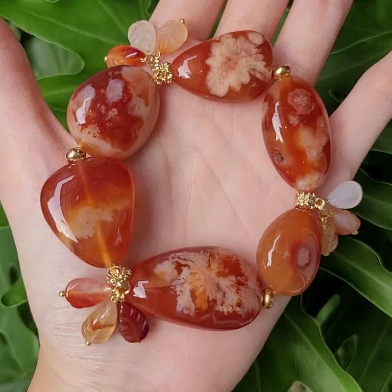 花玛瑙 玉瓍 花开富贵 叶 事业 成功 招财 大宝石手链 单品 单品 - 手链/手环 - 宝石 橘色