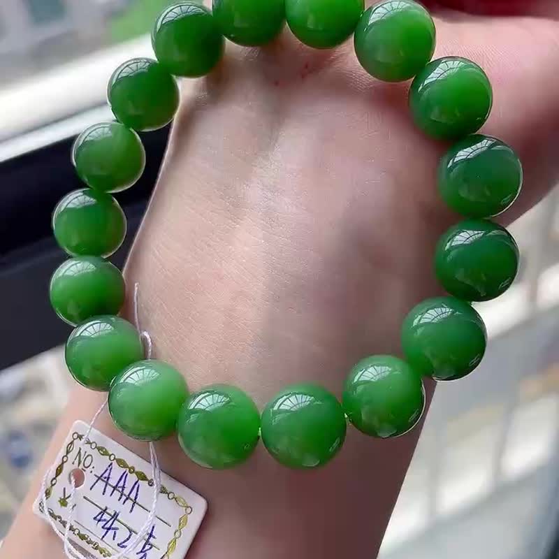 和田俄料碧玉12毫米微猫眼手链 料子细腻上手效果高贵典雅 - 手链/手环 - 水晶 