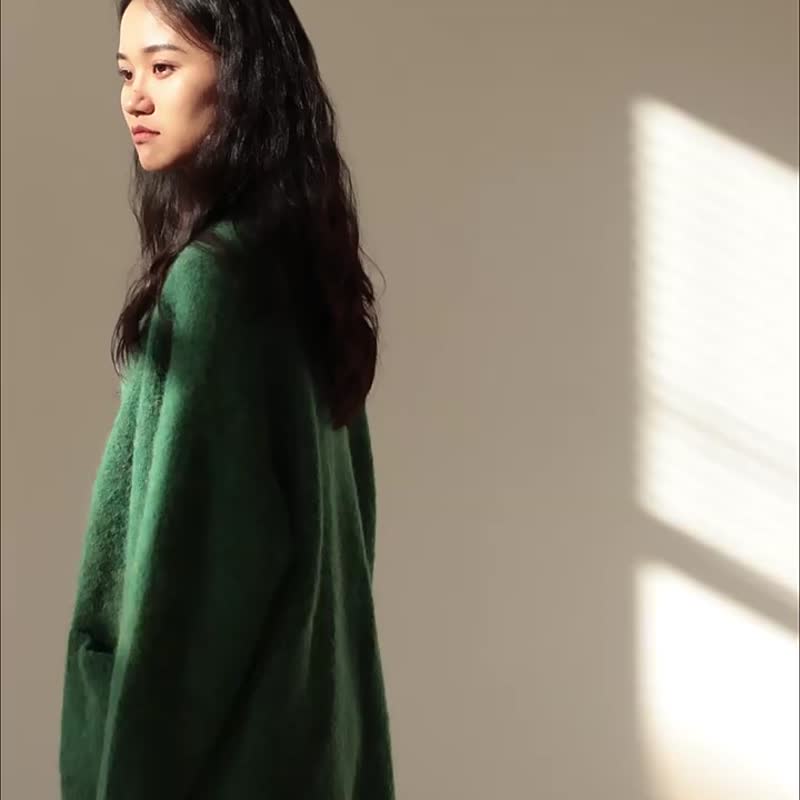 深海蓝 2色  Alpaca秘鲁羊驼毛开衫 康宝莱宽松软糯针织毛衣外套 - 女装针织衫/毛衣 - 羊毛 蓝色