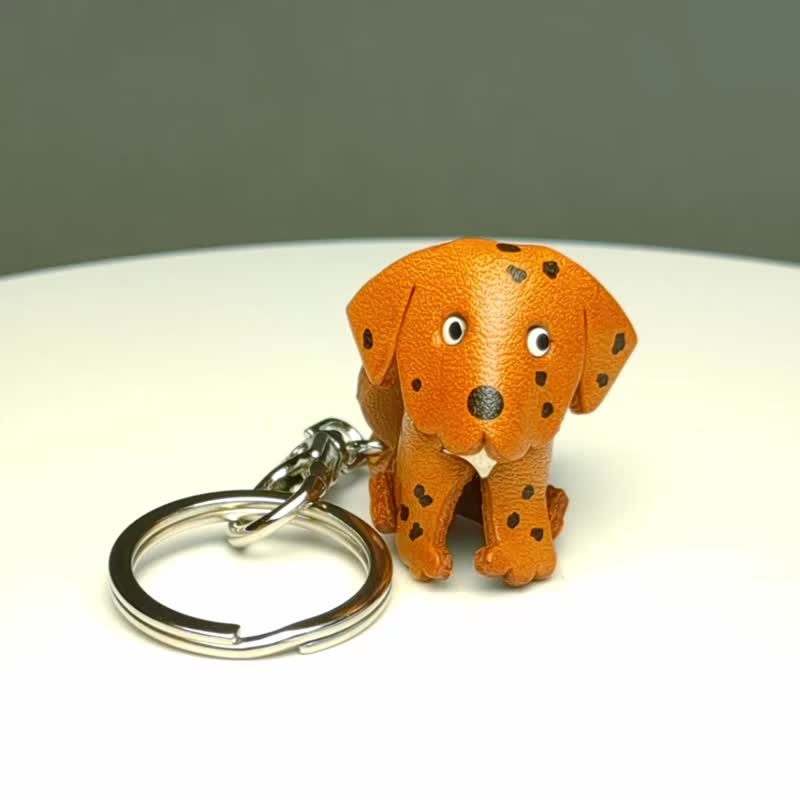 达尔马提亚犬 狗 皮革钥匙圈 牵绳吊饰 手作 日本制造 VANCA - 钥匙链/钥匙包 - 真皮 咖啡色