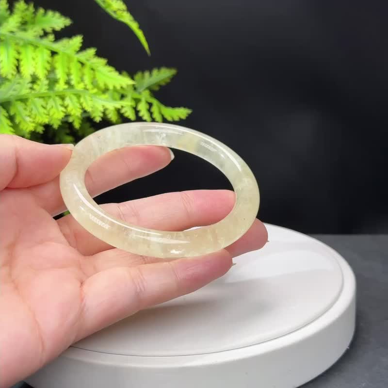 独特 柠檬黄水晶手镯 57MM 冰透闪片碎碎冰黄色水晶 能量柔和纯净 - 手链/手环 - 水晶 黄色