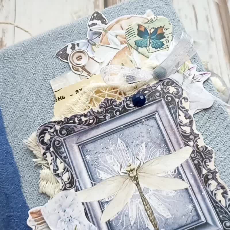 蜻蜓垃圾日记手工植物蝴蝶乳制品自然笔记本 - 笔记本/手帐 - 纸 蓝色