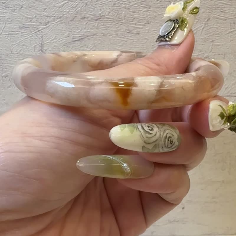 樱花玛瑙手镯 玛瑙手镯卷川实花风粉粉满圈炸花圆条套镯57-58可戴 - 手链/手环 - 玉石 