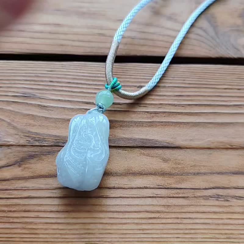 亲翠 天然翡翠 1010D 百事来财 白冰老种圆滚小白菜调整式绳 - 项链 - 玉石 白色