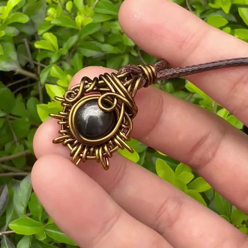 黑太阳石项链 金属编织 水晶原矿 手作设计 - 项链 - 宝石 