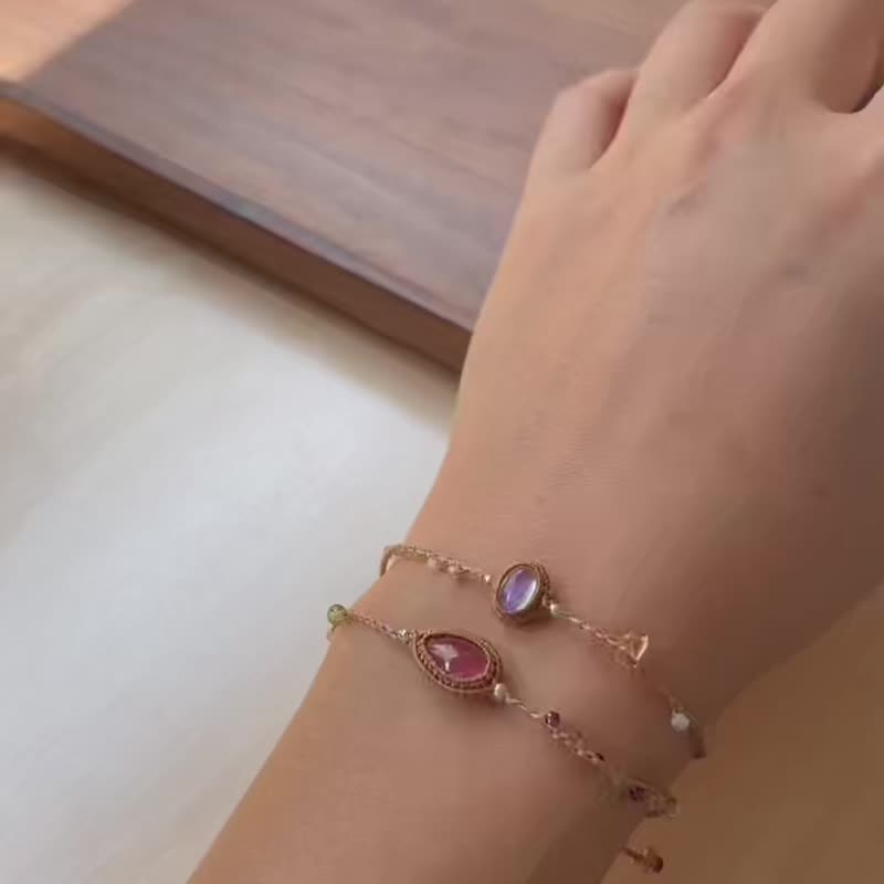 | MC | 天然月光石红纹石极细手链 蜡线编织 - 手链/手环 - 宝石 