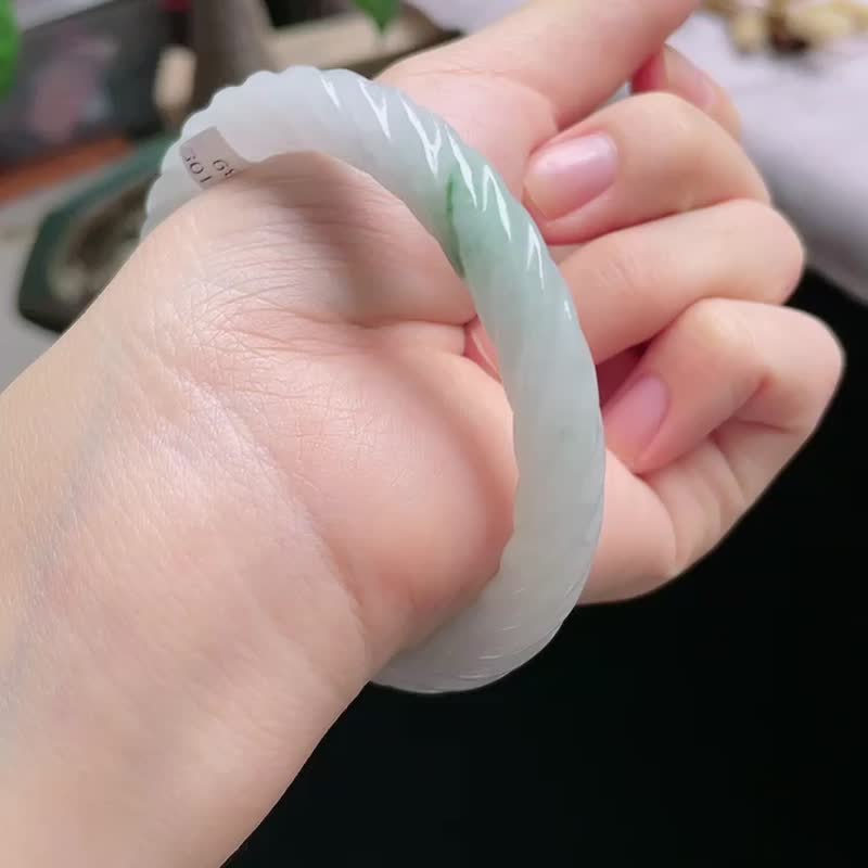 冰种 天然翡翠 缅甸 A玉 玉镯 • 糯冰种翡翠麻花镯 - 手链/手环 - 玉石 绿色