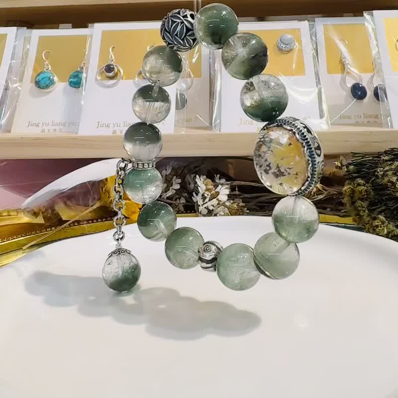 玻璃体秋色花幽灵招财半盆绿幽灵水晶设计款手链主正财事业贵人缘 - 手链/手环 - 水晶 绿色