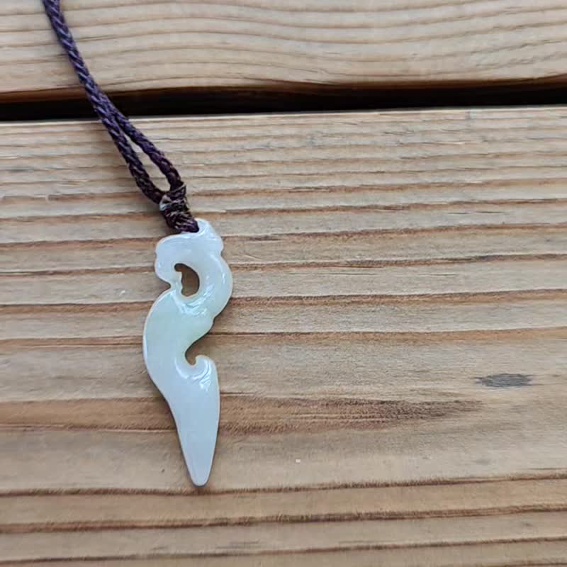 【亲翠】天然翡翠 白冰随型仿古凤调整式绳链 - 项链 - 玉石 白色