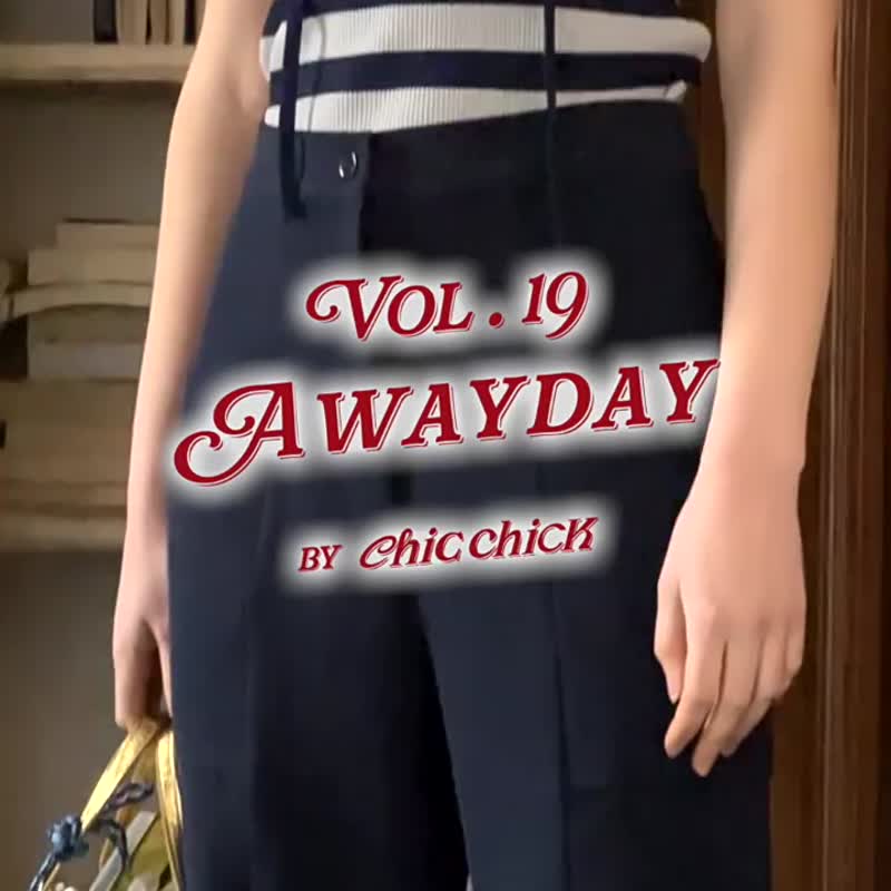 藏藍色 皇家藍設計感工裝口袋長褲 寬松直筒休閒抗皺西裝褲 - 女装长裤 - 其他人造纤维 蓝色