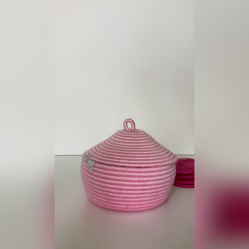 柔软粉红色带盖储物篮 13 厘米 x 17 厘米 - 收纳用品 - 棉 粉红色