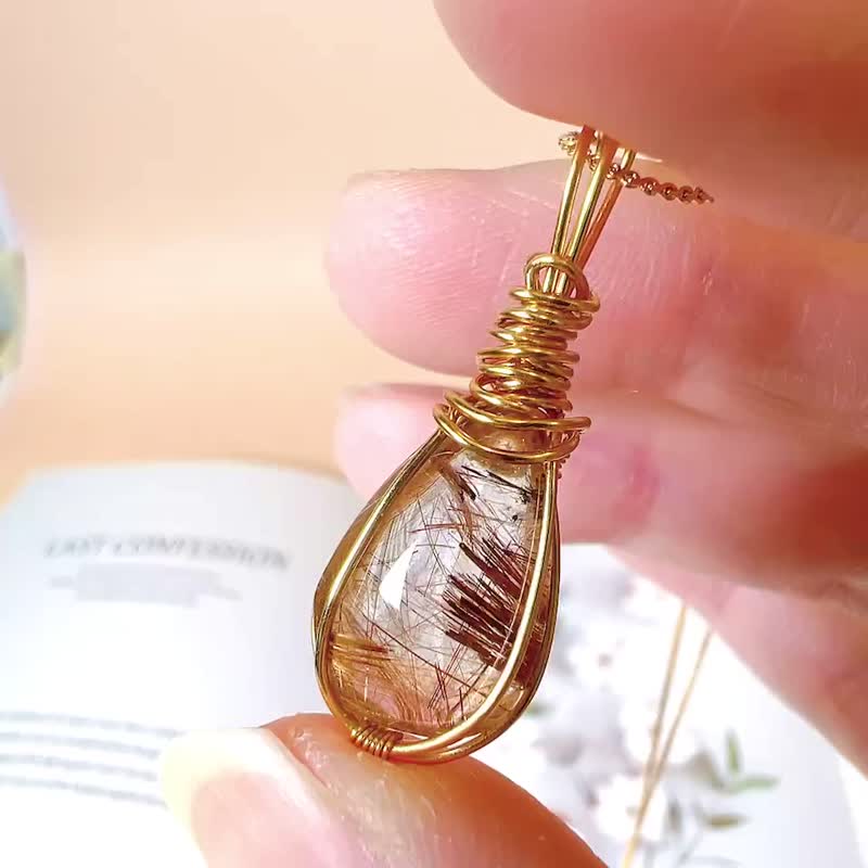 金荷 红铜钛 钛晶 金属编织 吊坠 项链 - 项链 - 水晶 金色