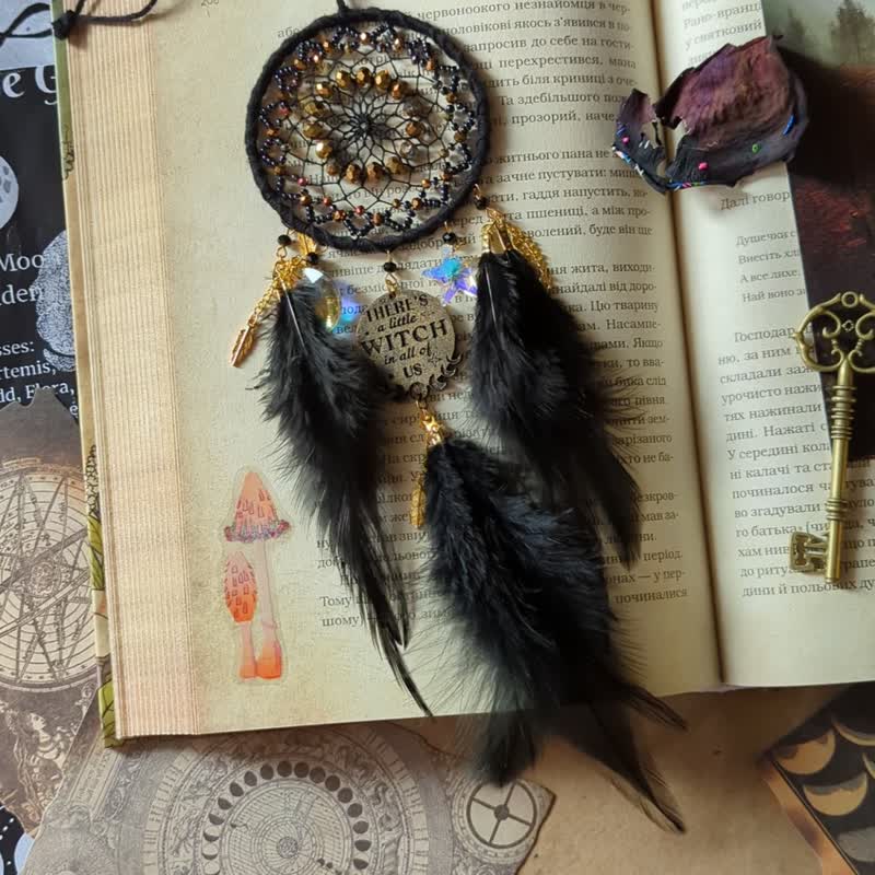 Golden Black Dream Catcher - 'There is a Little Witch in All of Us' - 墙贴/壁贴 - 绣线 黑色